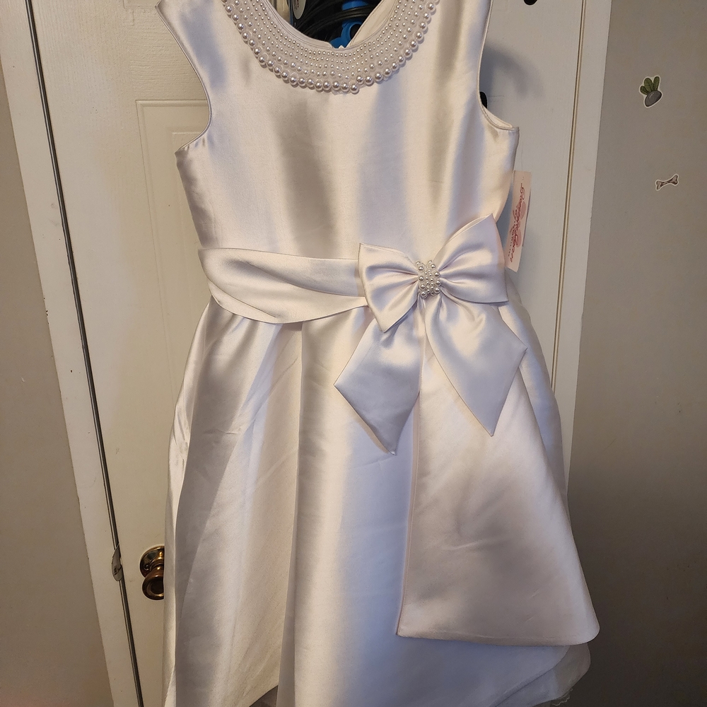 Bonnie Jean White Satin Kids Dress with Bow